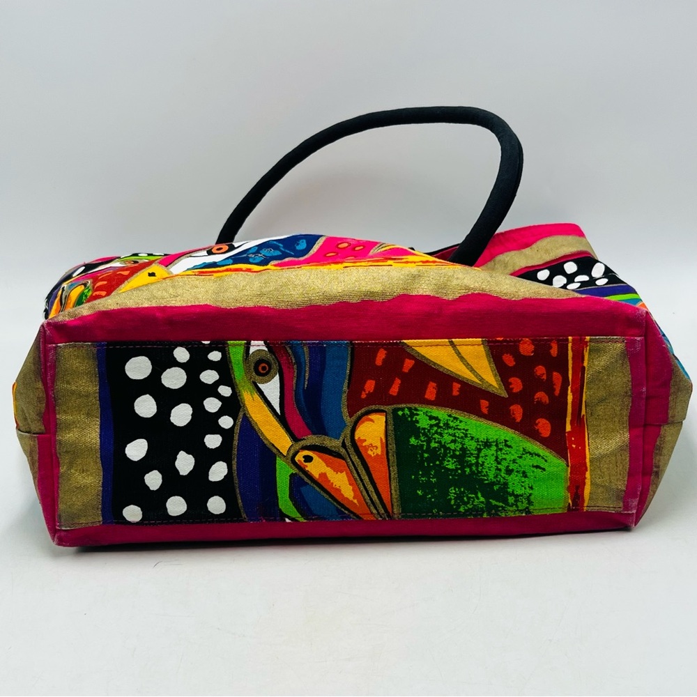 Laurel Burch Sky Spirit Tropical Bird Print Tote Bag Canvas Vibrant Zip Artsy - Picture 8 of 9